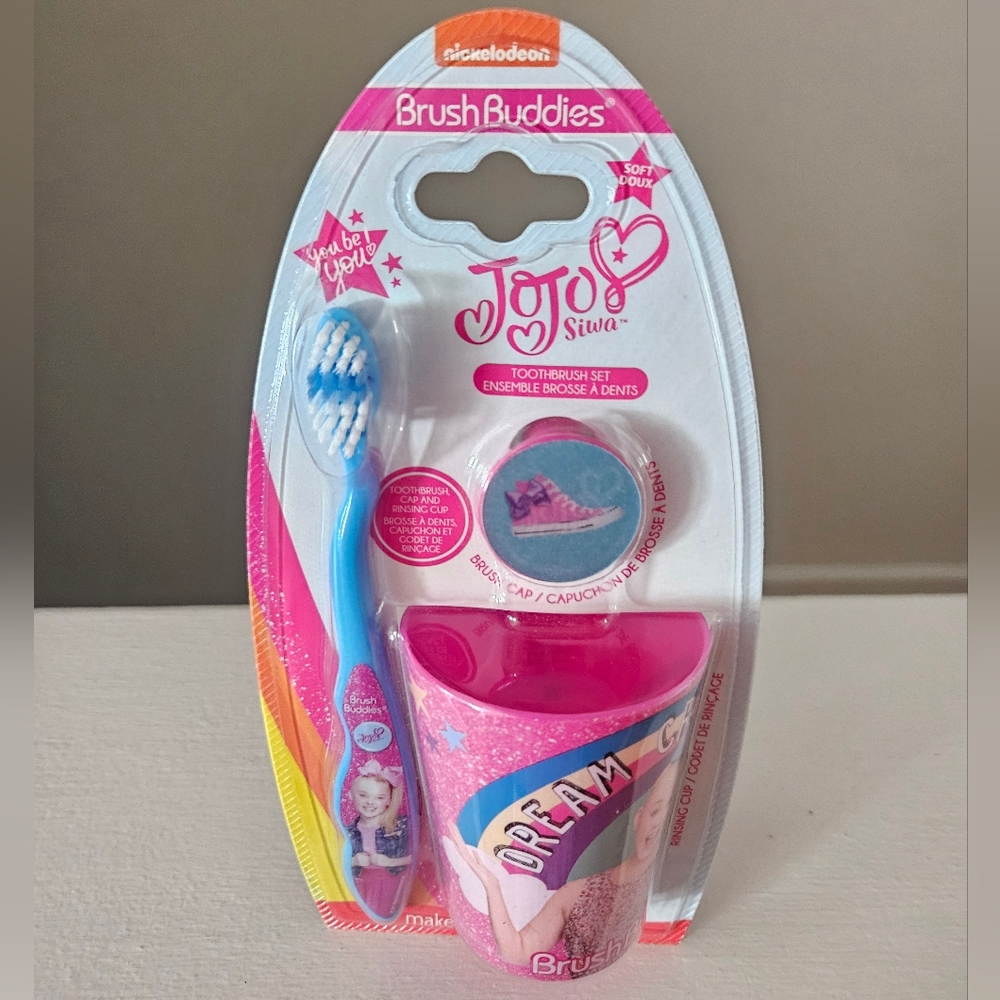 Jojo Siwa 3-Piece Toothbrush Set, Cap & Rinsing Cup for Kids NWT